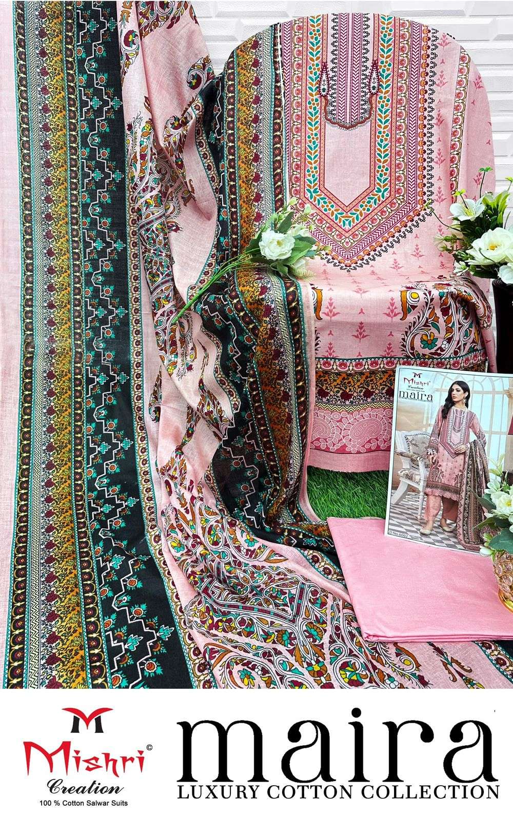 maira by mishri creation 6001-6006 series unstich designer cotton suits catalogue wholesale rate surat 