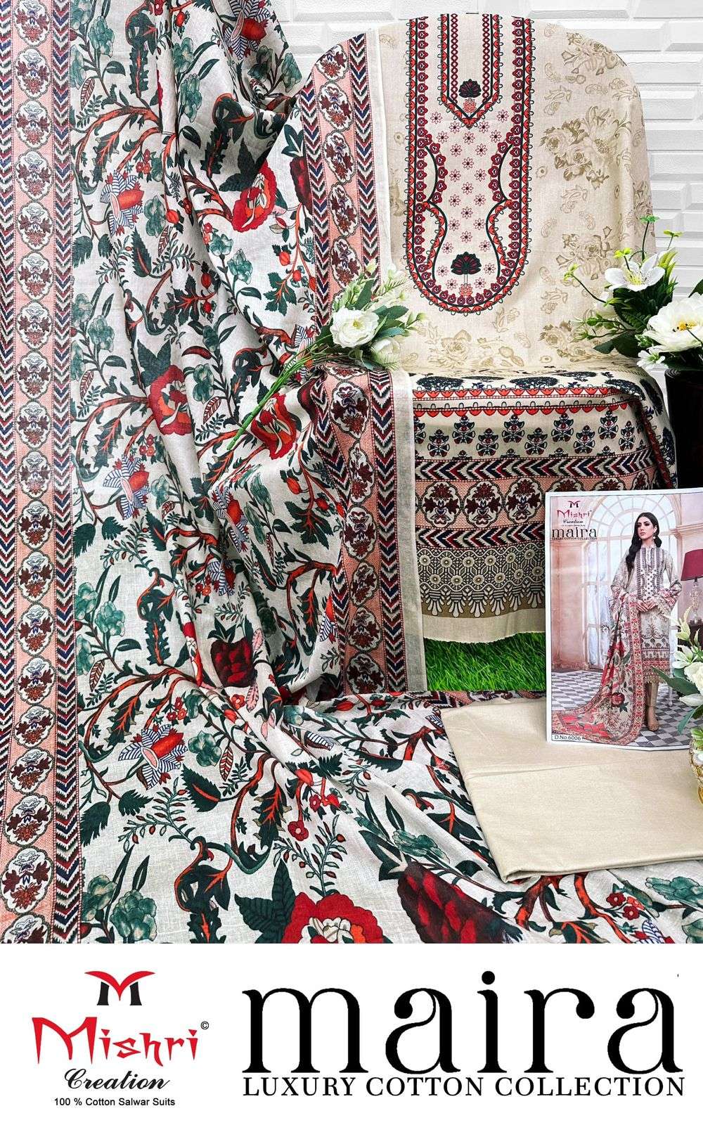 maira by mishri creation 6001-6006 series unstich designer cotton suits catalogue wholesale rate surat 