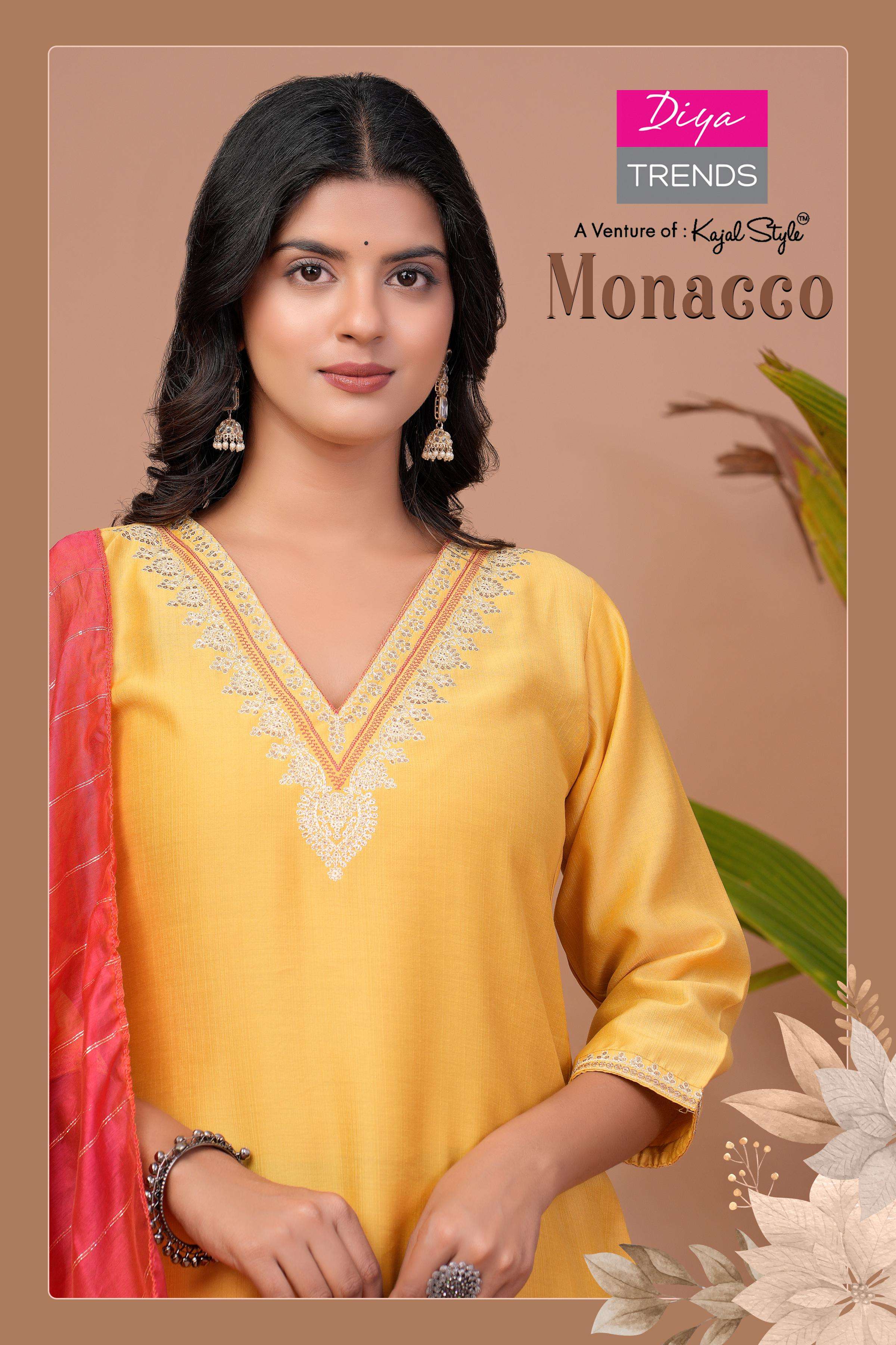 monacco vol-1 by diya trends 1001-1008 series fancy embroidery work designer kurtis catalogue wholesaler surat