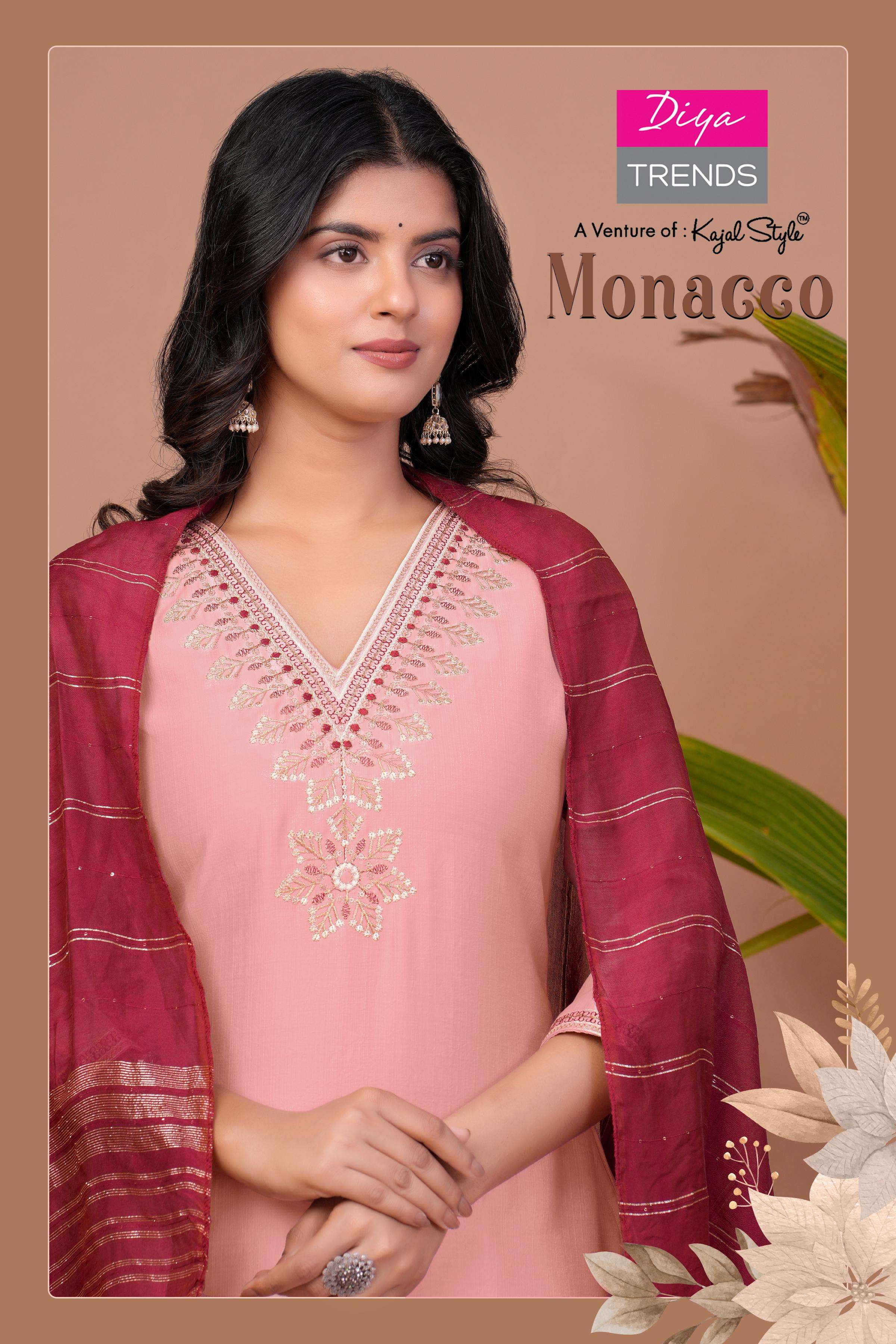 monacco vol-1 by diya trends 1001-1008 series fancy embroidery work designer kurtis catalogue wholesaler surat