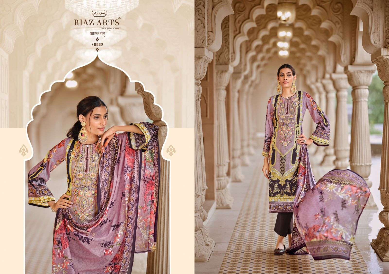 musafir vol-18 by riaz arts 29001-29008 series digital print with embroidered pakistani suits catalogue surat 