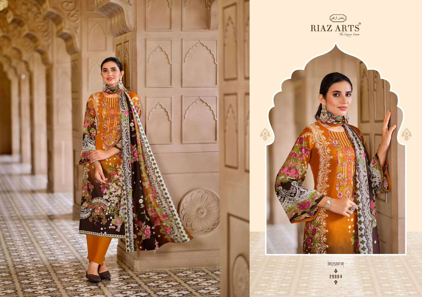 musafir vol-18 by riaz arts 29001-29008 series digital print with embroidered pakistani suits catalogue surat 