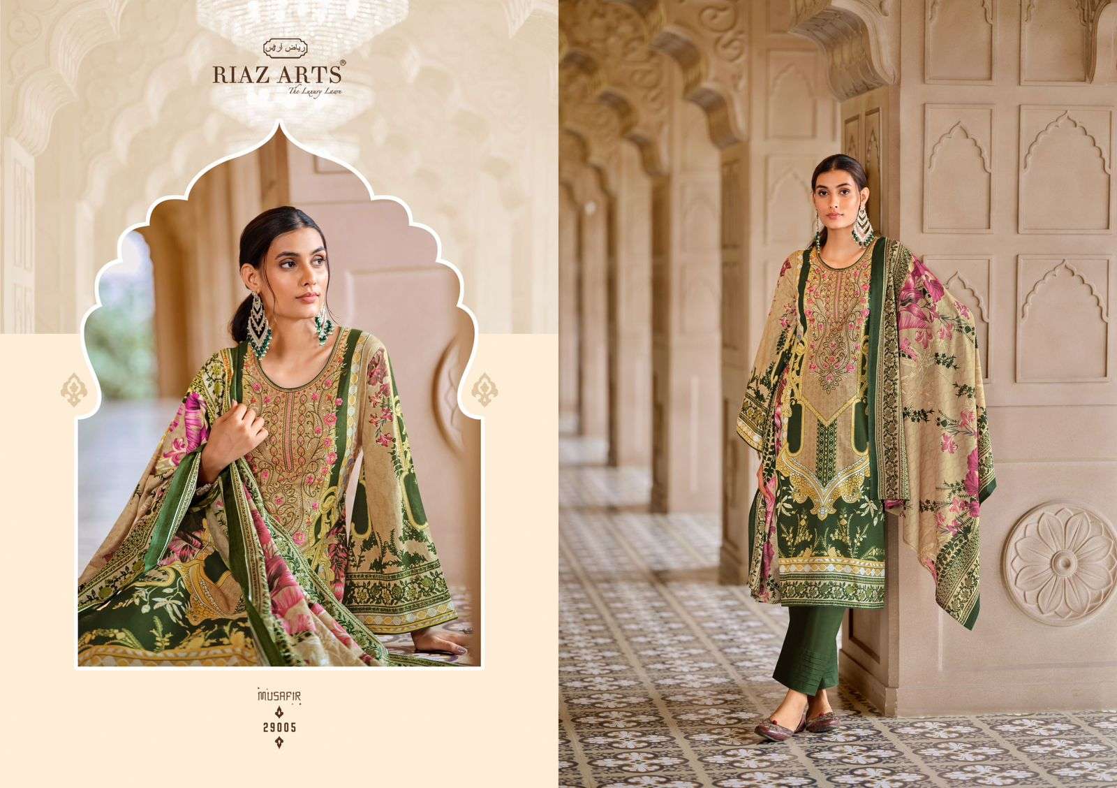 musafir vol-18 by riaz arts 29001-29008 series digital print with embroidered pakistani suits catalogue surat 