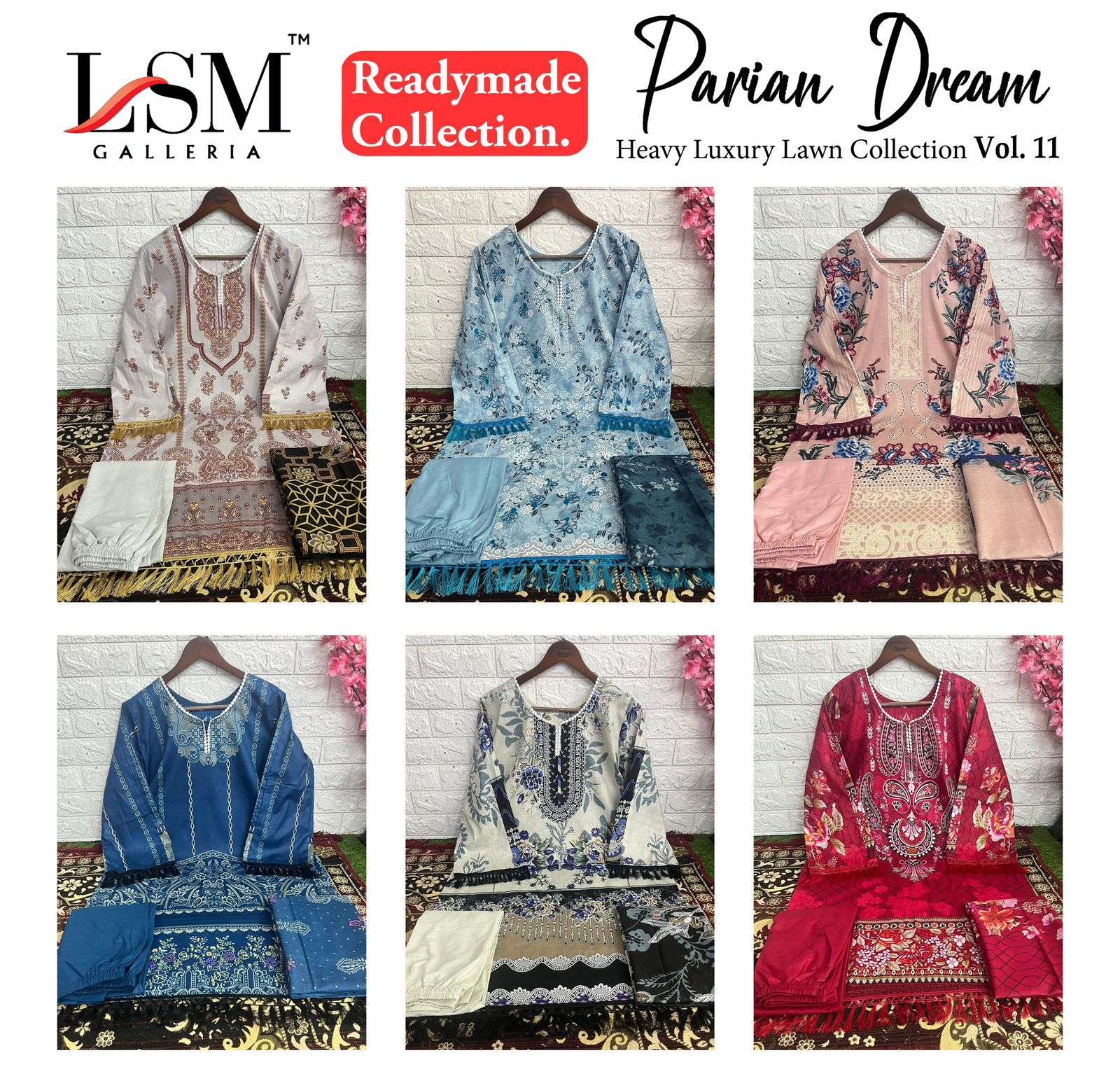 parian dream vol-11 by lsm galleria pure lawn designer readymade pakistani salwar suits catalogue wholesale surat 