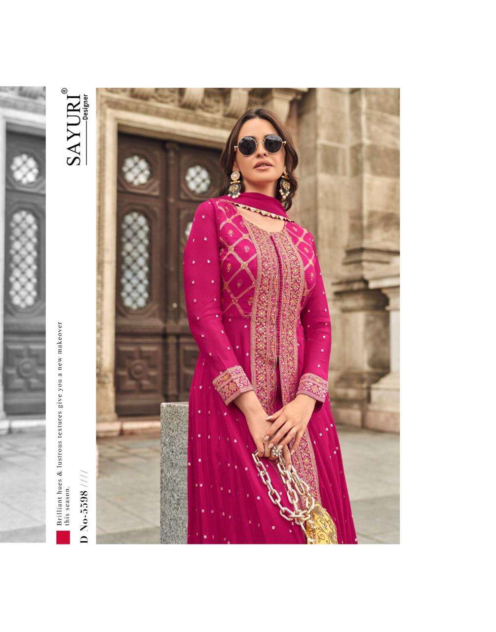 rangreza by sayuri designer 5598-5600 series exclusive handwork party wear dress latest catalogue wholesaler surat 