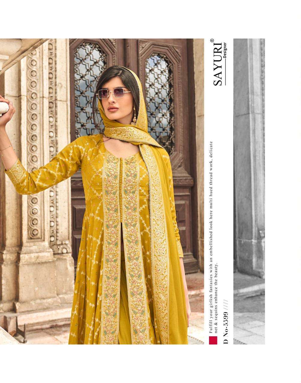 rangreza by sayuri designer 5598-5600 series exclusive handwork party wear dress latest catalogue wholesaler surat 