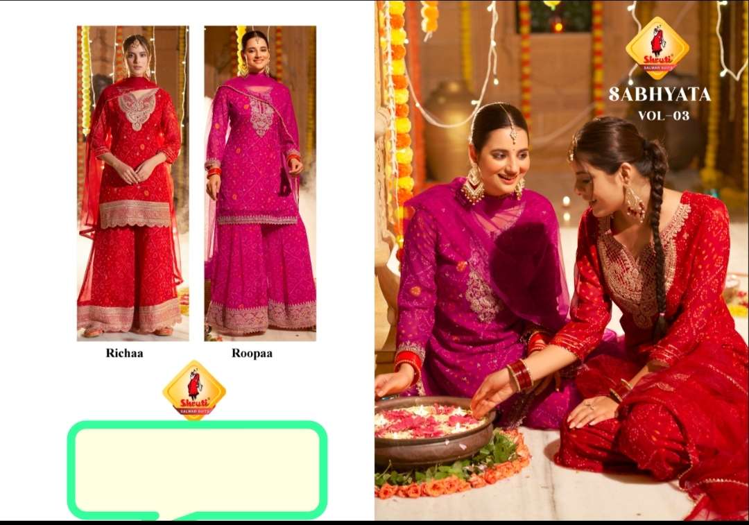 sabhyata vol-3 by shruti heavy real georgette party wear dress catalogue wholesale best rate surat 