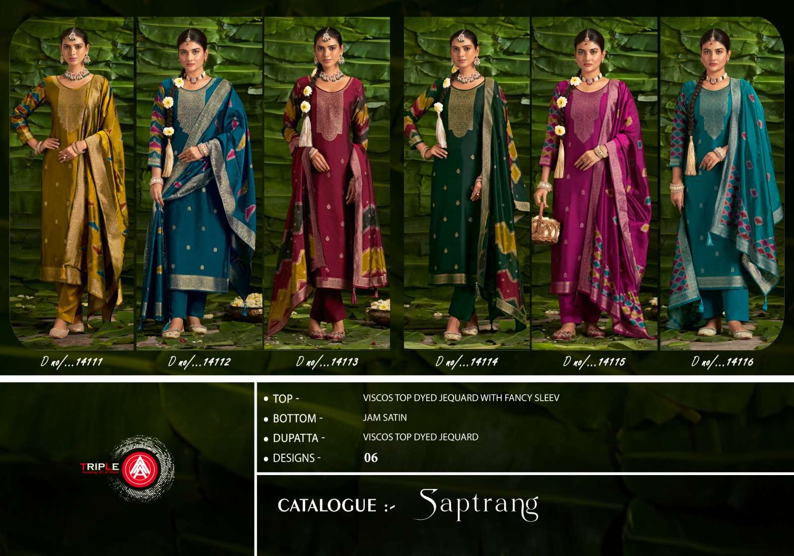 saptrang by triple aaa 14111-14116 series function special designer salwar suits catalogue wholesale collection surat 