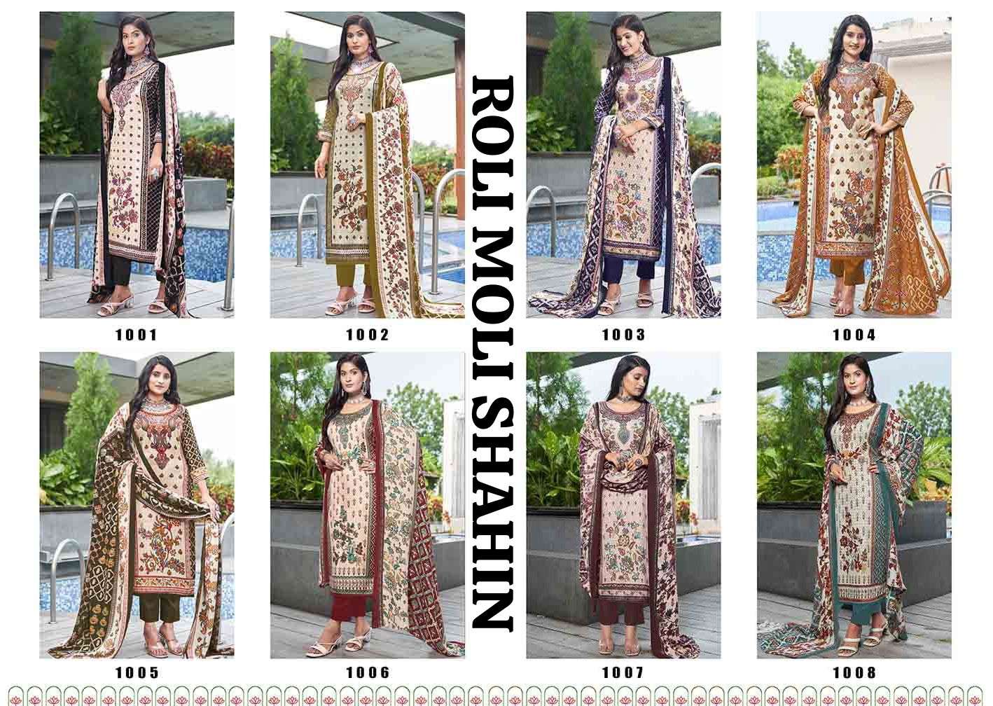 shahin by roli moli creation 1001-1008 series winter special designer pashmina salwar suits catalogue surat 