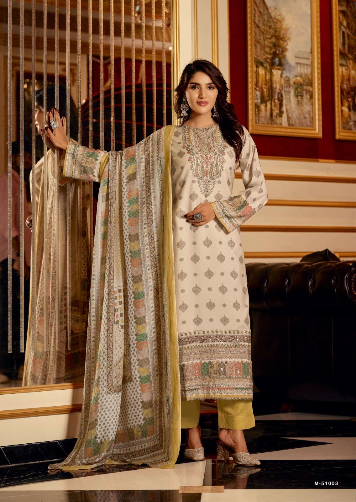 shaina by mannrasiya 51001-51004 series pure muslin digital print with handwork salwar suits catalogue surat 