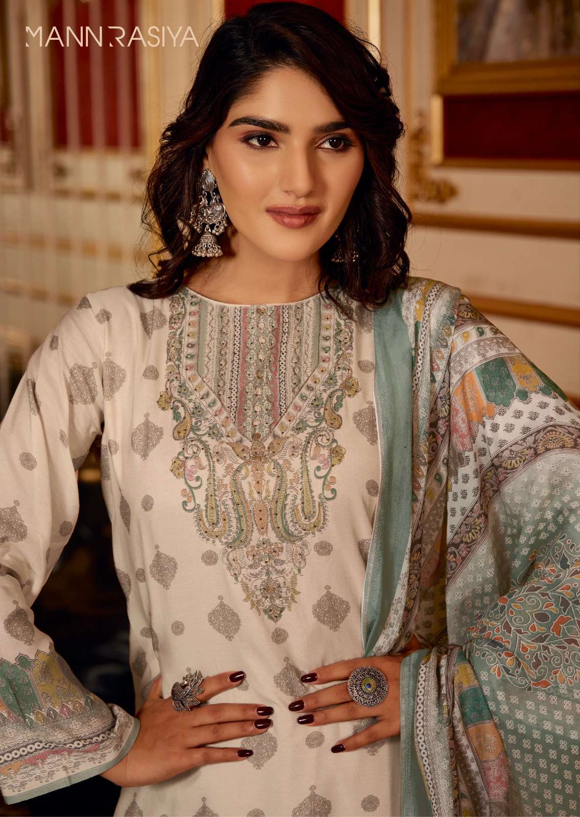 shaina by mannrasiya 51001-51004 series pure muslin digital print with handwork salwar suits catalogue surat 