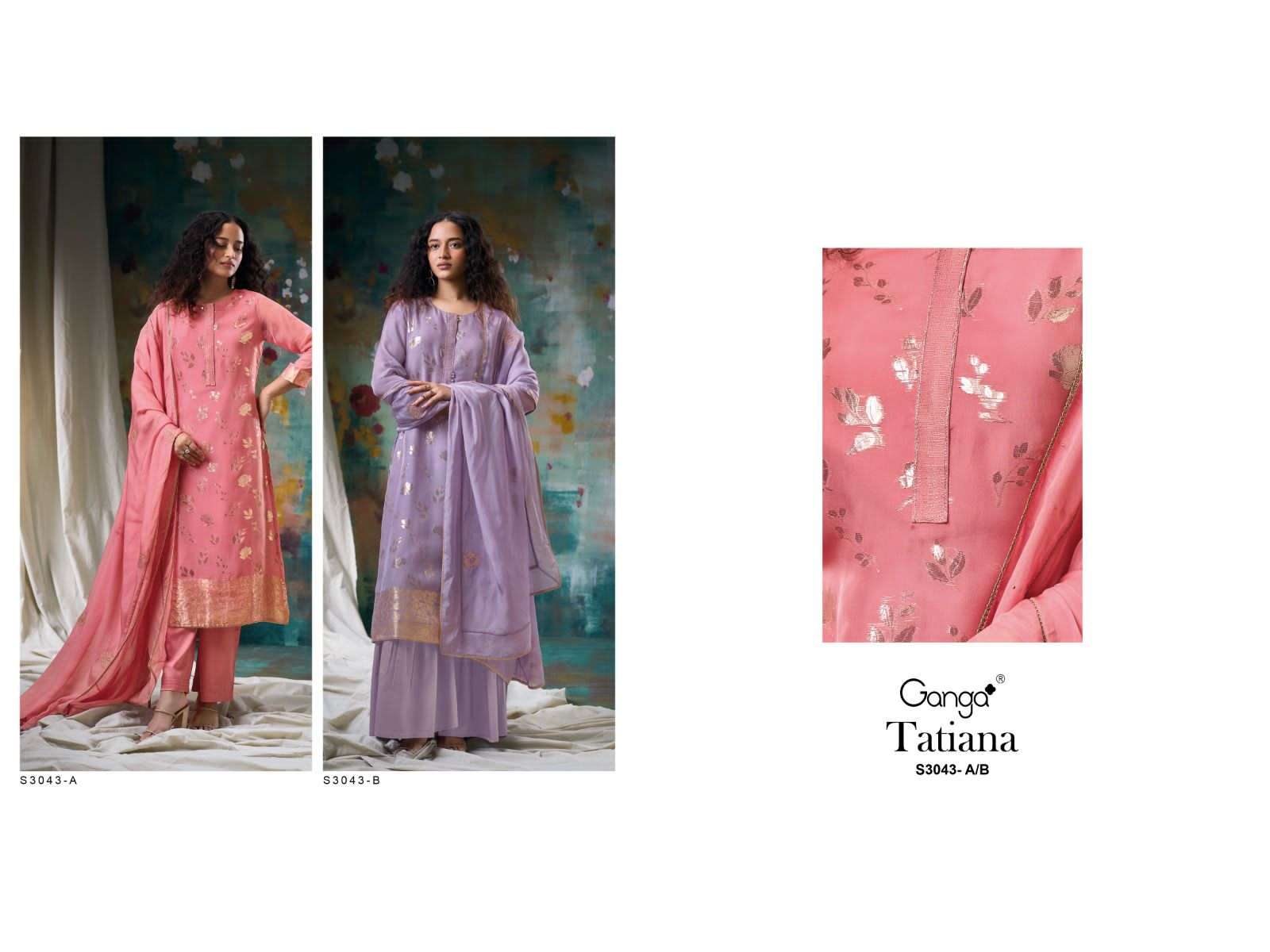 tatiana by ganga 3043 series organza silk jacquard dress material catalogue wholesale collection surat 