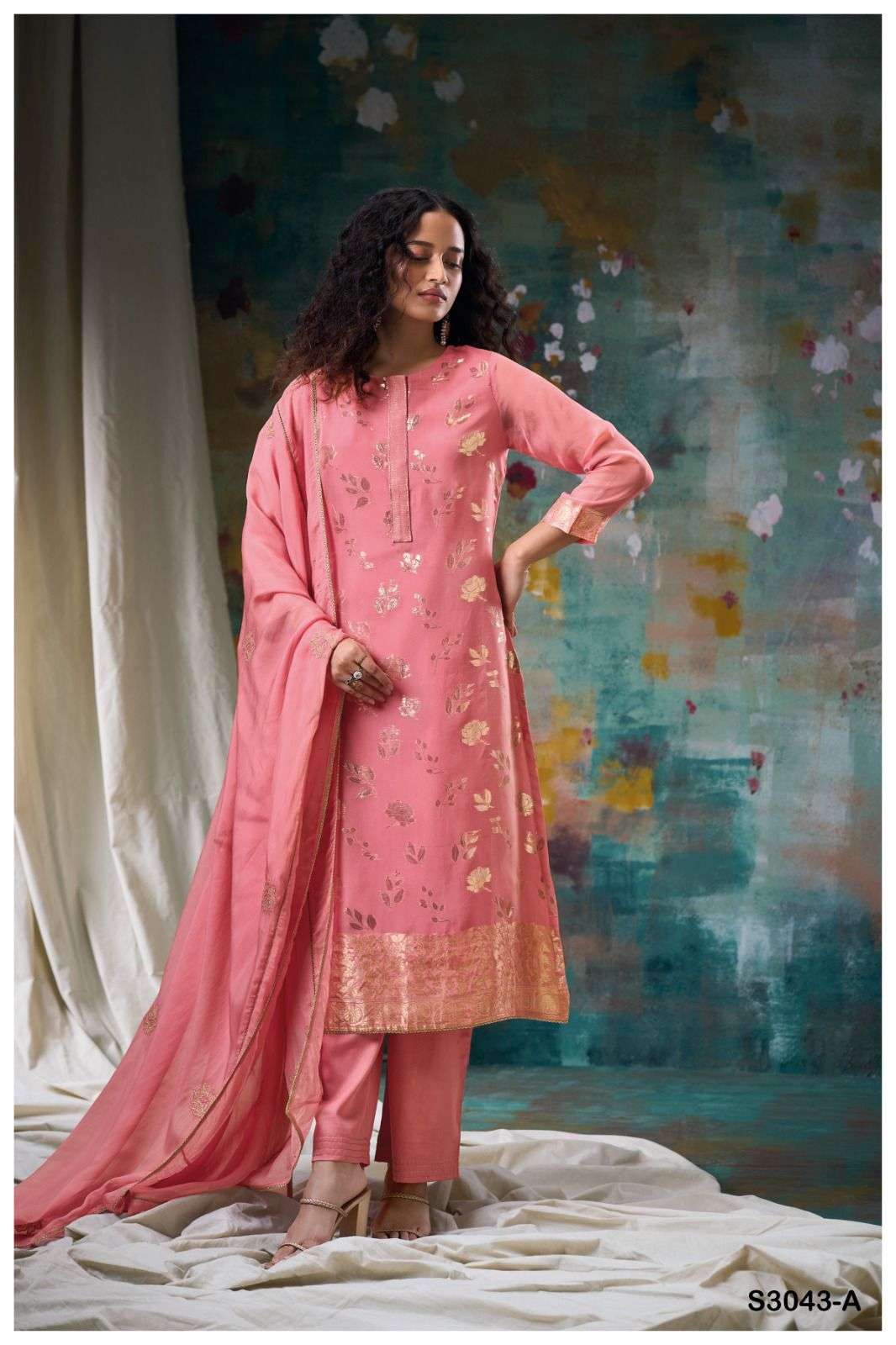 tatiana by ganga 3043 series organza silk jacquard dress material catalogue wholesale collection surat 
