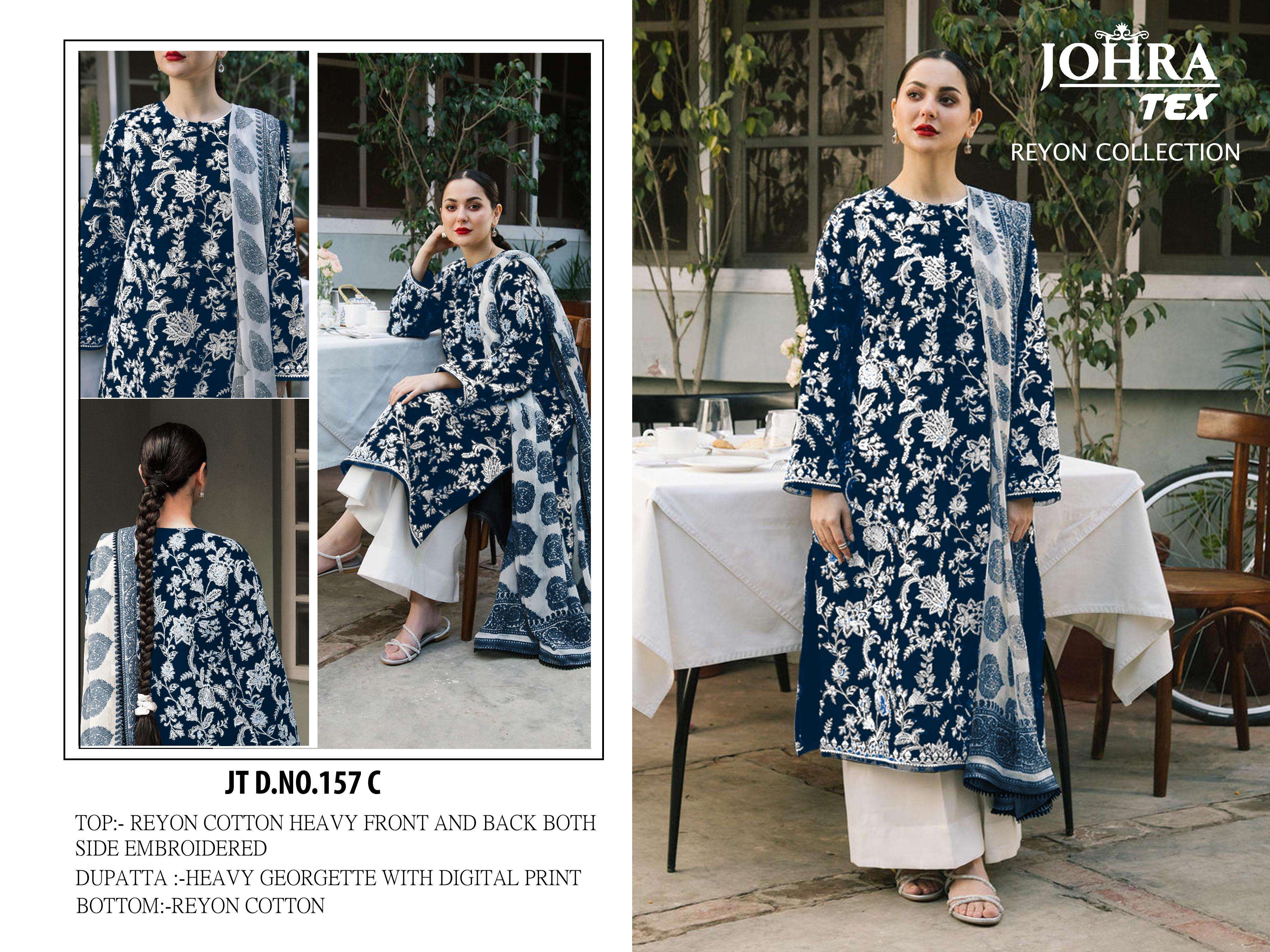157 colours by johara tex heavy embroidery work organza designer salwar suits catalogue online wholesale surat gujarat