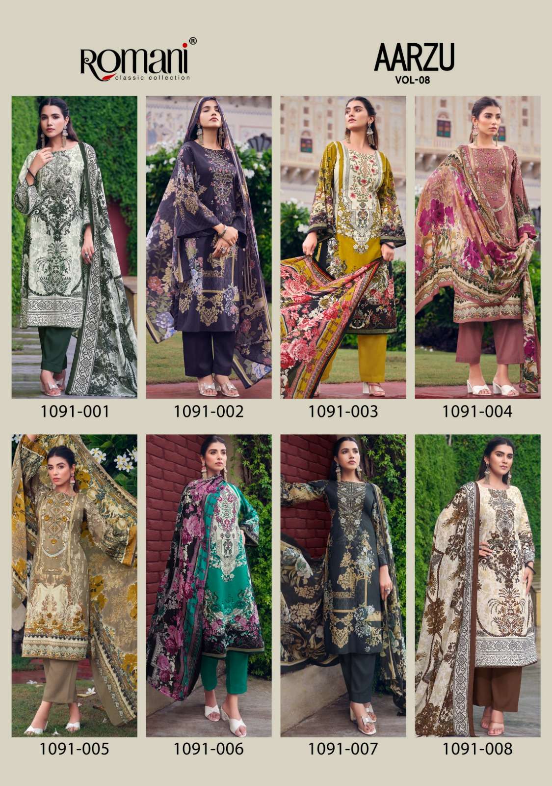 aarzu vol-8 by romani unstich designer salwar kameez catalogue wholesaler surat gujarat