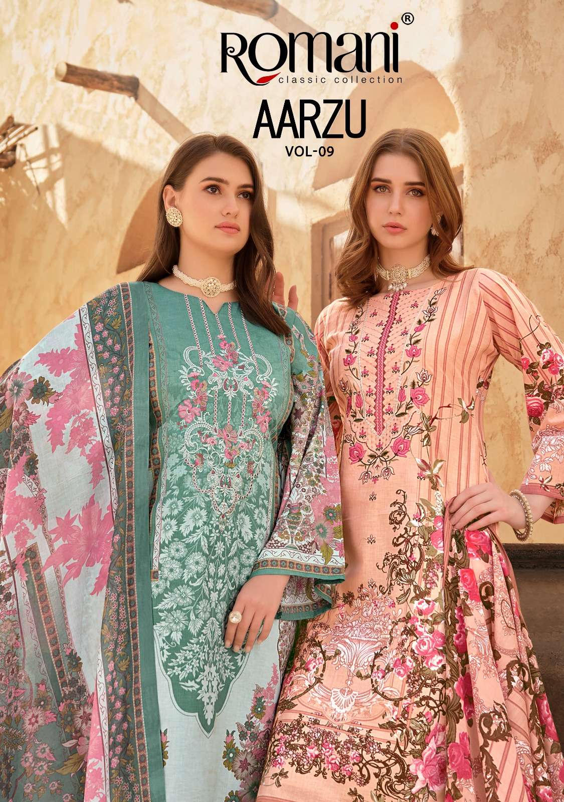 aarzu vol-9 by romani soft cotton designer salwar kameez catalogue wholesaler surat gujrat