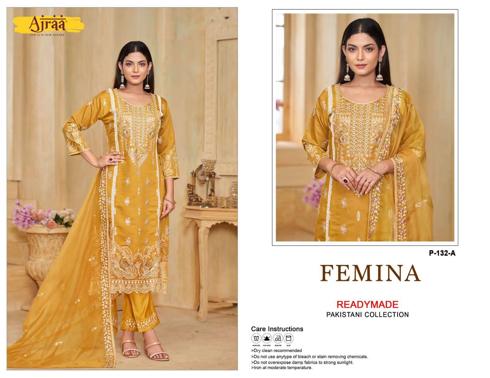 ajraa femina 132 colour series designer pure viscose embroidred ready made pakistani salwar suits catalogue 