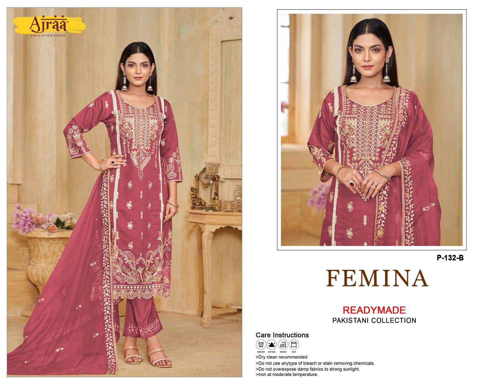ajraa femina 132 colour series designer pure viscose embroidred ready made pakistani salwar suits catalogue 