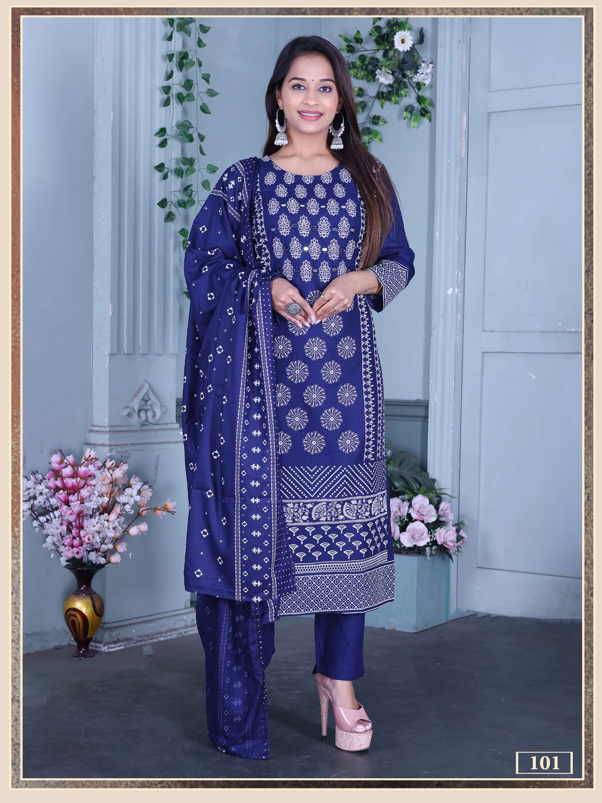 ankita vol-4 by kavya 101-108 series rayon printed with handwork kurtis catalogue wholesaler surat gujarat 