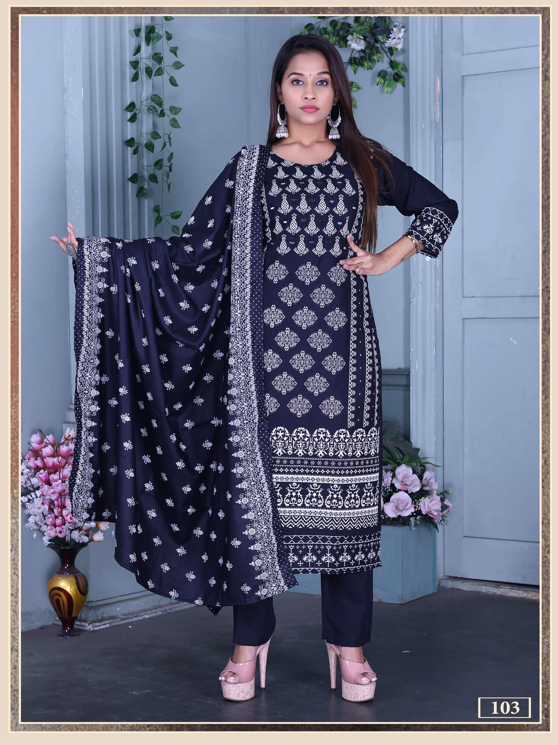 ankita vol-4 by kavya 101-108 series rayon printed with handwork kurtis catalogue wholesaler surat gujarat 