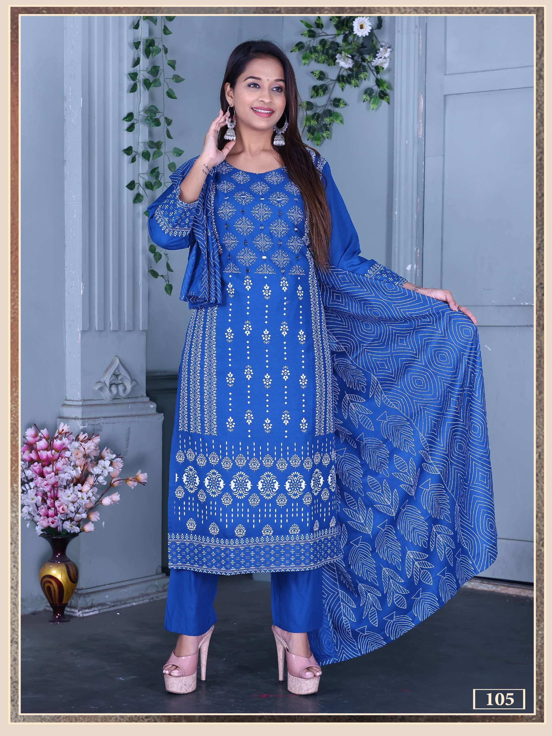 ankita vol-4 by kavya 101-108 series rayon printed with handwork kurtis catalogue wholesaler surat gujarat 