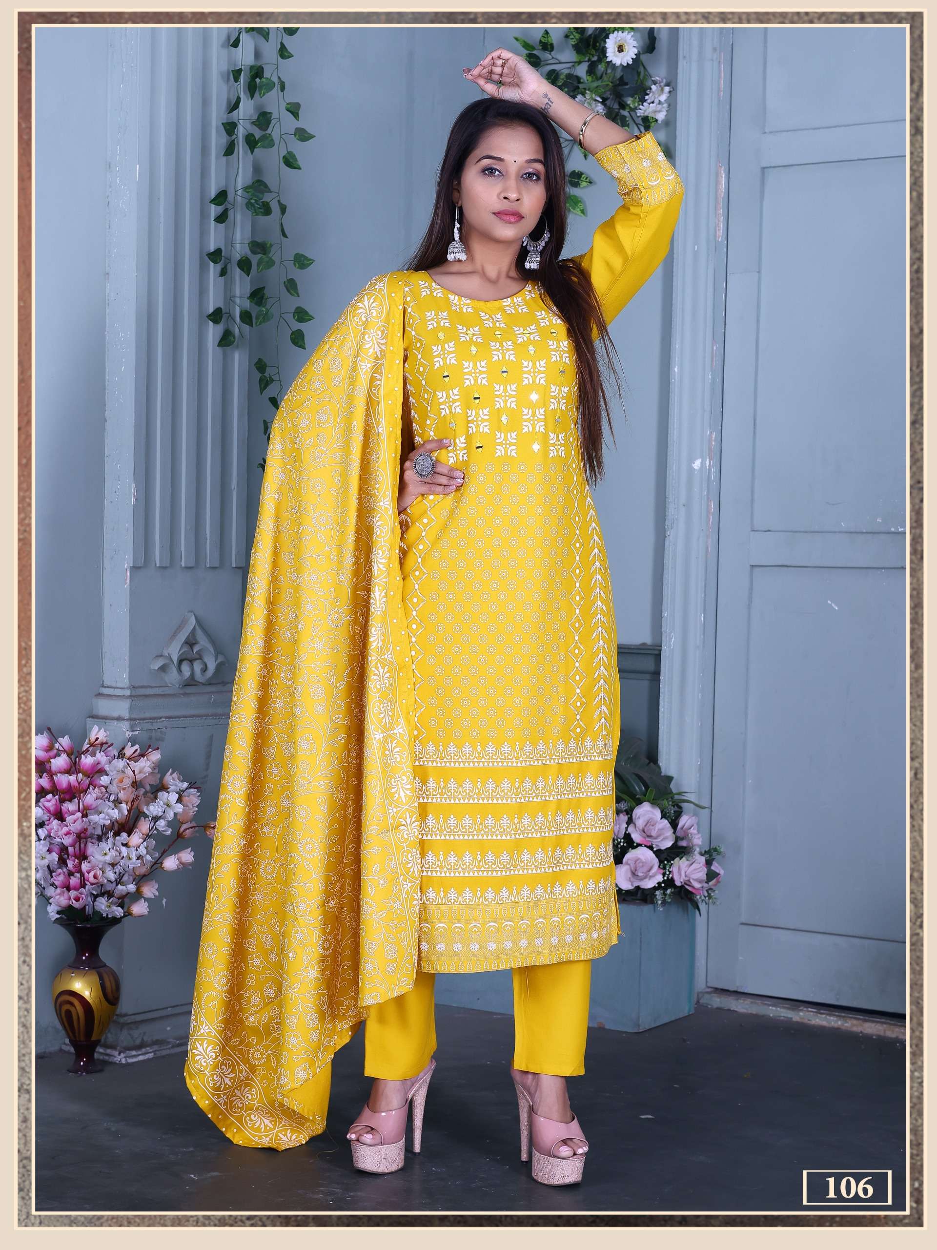 ankita vol-4 by kavya 101-108 series rayon printed with handwork kurtis catalogue wholesaler surat gujarat 