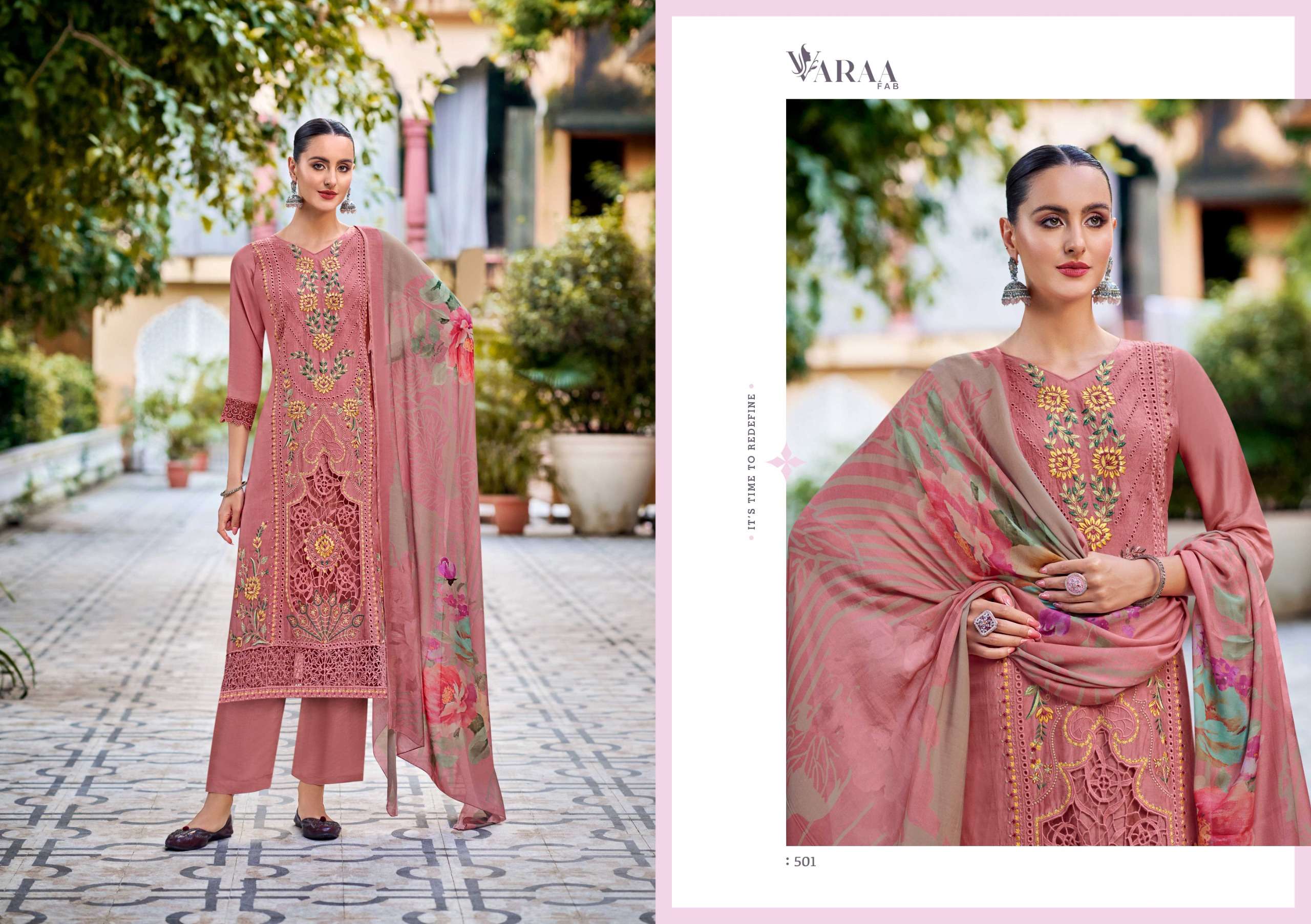 gulistaan by varaa fab 501-506 series pure bemberg muslin salwar suits catalogue wholesale rate dealer surat 