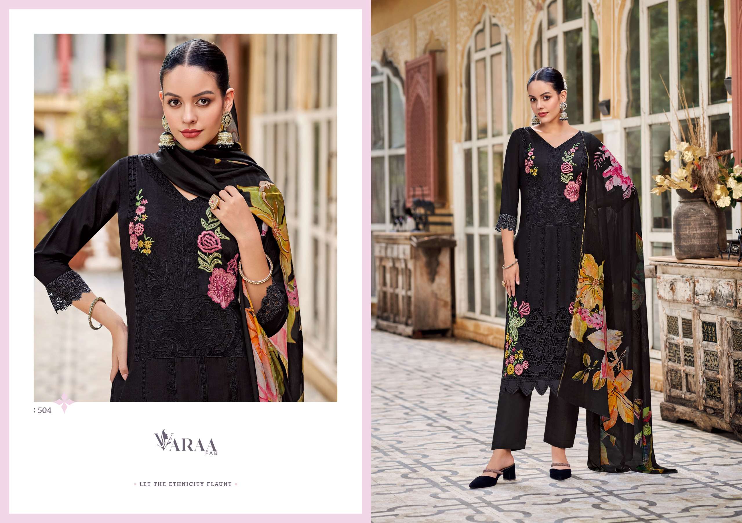 gulistaan by varaa fab 501-506 series pure bemberg muslin salwar suits catalogue wholesale rate dealer surat 