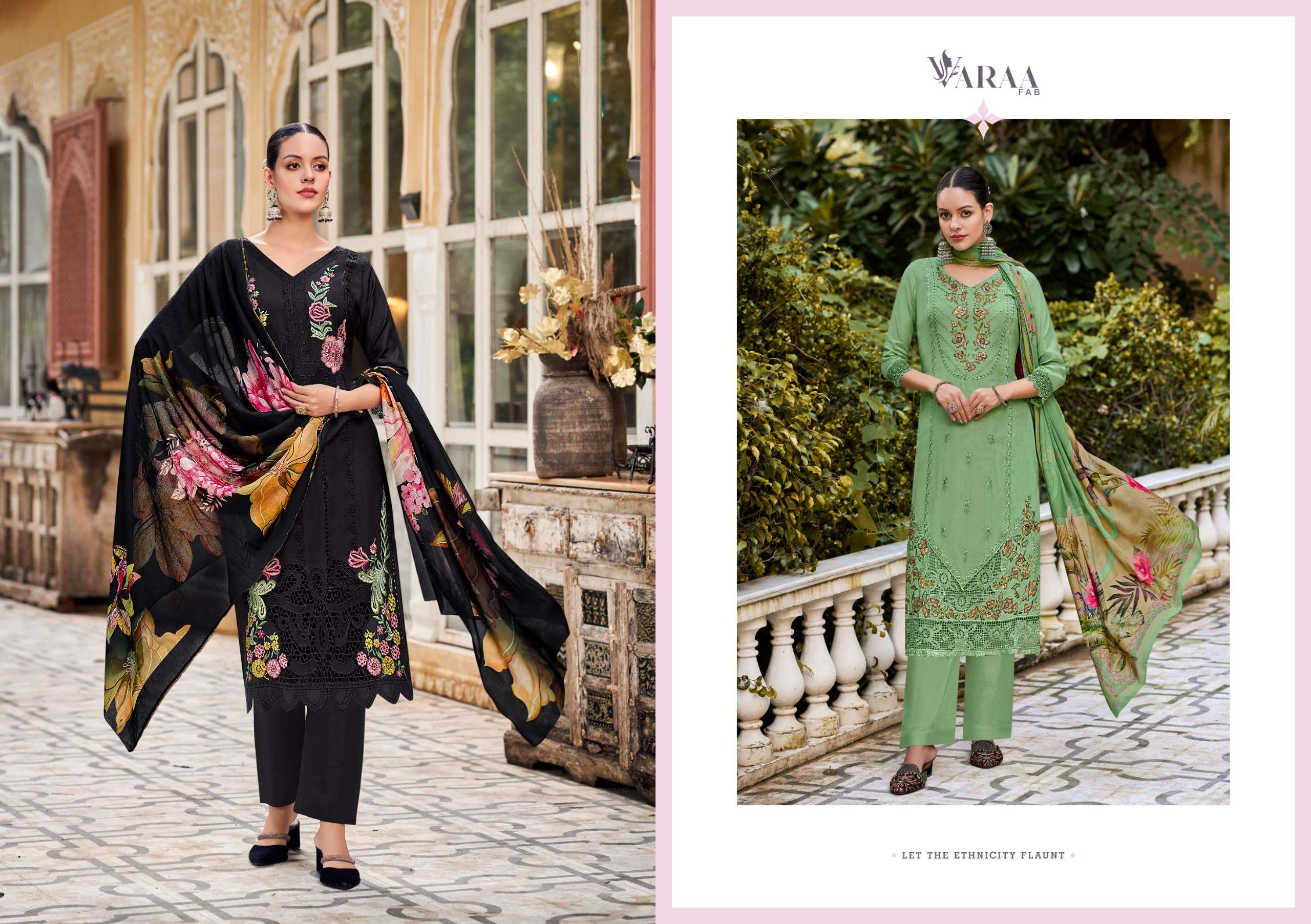 gulistaan by varaa fab 501-506 series pure bemberg muslin salwar suits catalogue wholesale rate dealer surat 