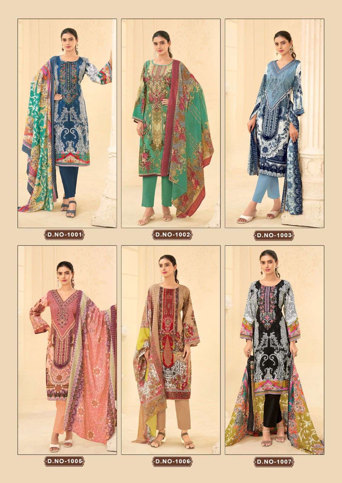 hala naira vol-1 1001-1008 series pure lawn cotton dress material catalogue manufacturer surat gujarat 