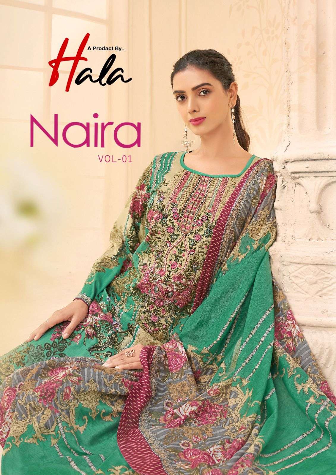 hala naira vol-1 1001-1008 series pure lawn cotton dress material catalogue manufacturer surat gujarat 
