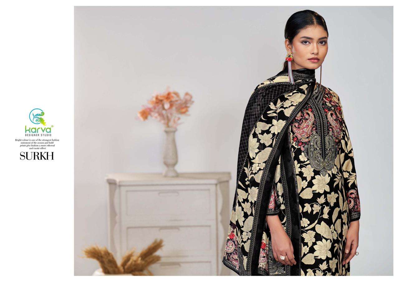 karva designer studio surkh pure viscose muslin salwar kameez catalogue wholesale dealer surat 