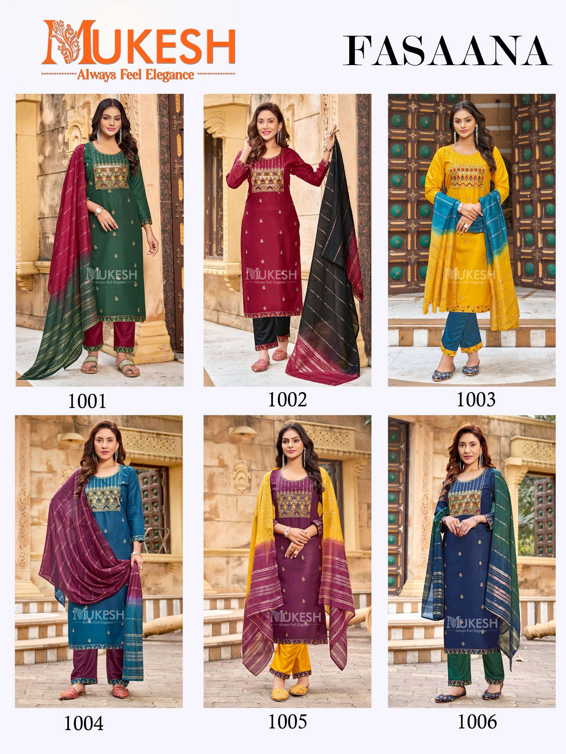 mukesh fasaana 1001-1006 series daily uses designer kurtis catalogue manufacturer surat