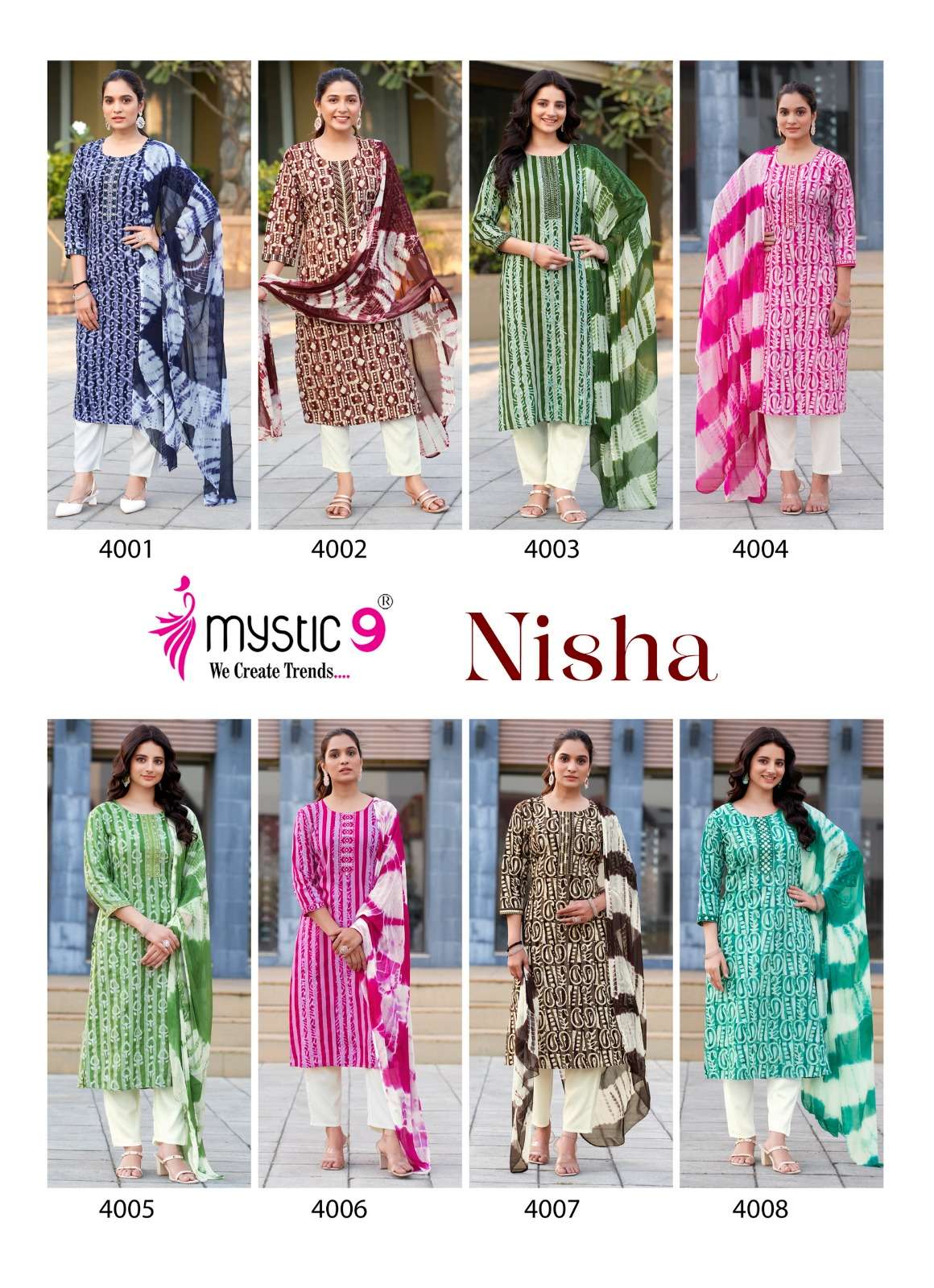 mystic nisha vol-4 4001-4008 series aliya cut designer kurtis catalogue wholesale market surat gujarat