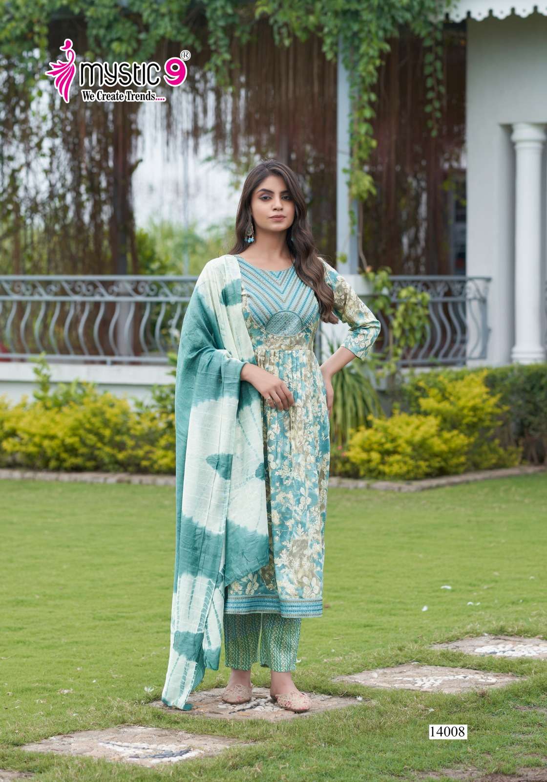 mystic sara vol 14 14001-14008 series reyon capsule party wear nayra cut ready to wear suits catalogue wholesale rate surat