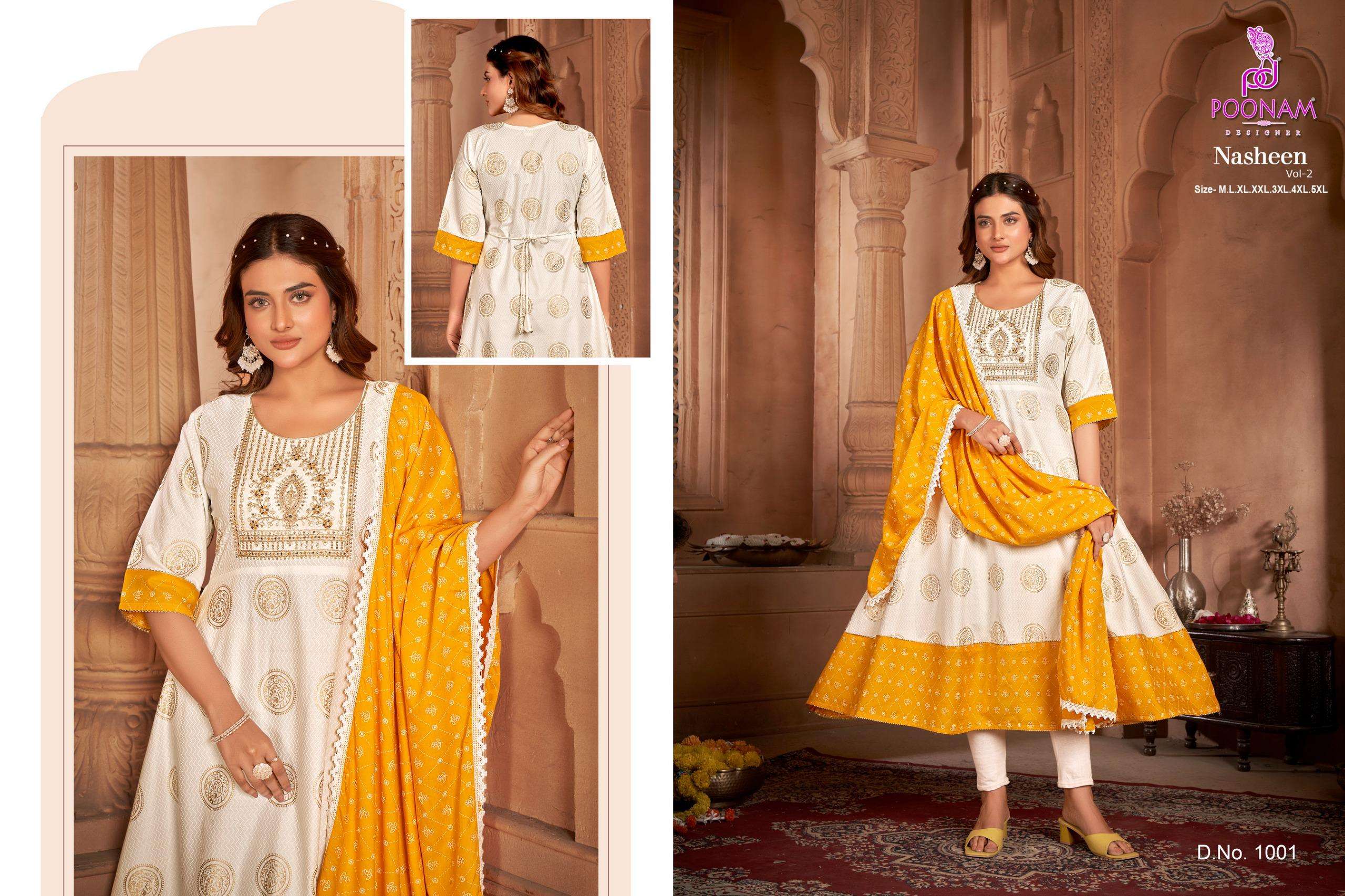 nasheen vol-2 by poonam designer 1001-1004 series trendy look designer rayon kurtis catalogue wholesale price surat 
