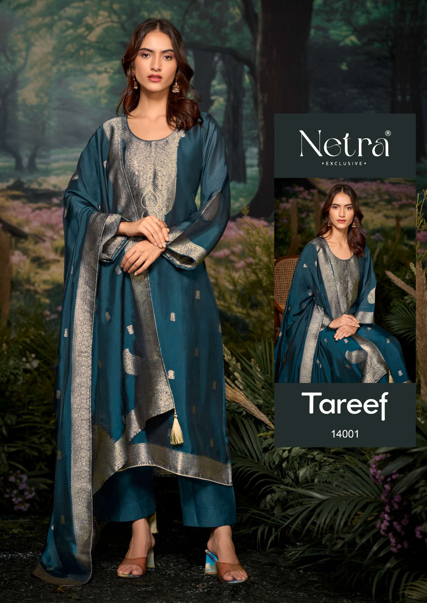 netra by tareef 14001-14006 series digital print with material latest catalogue collection surat gujarat 