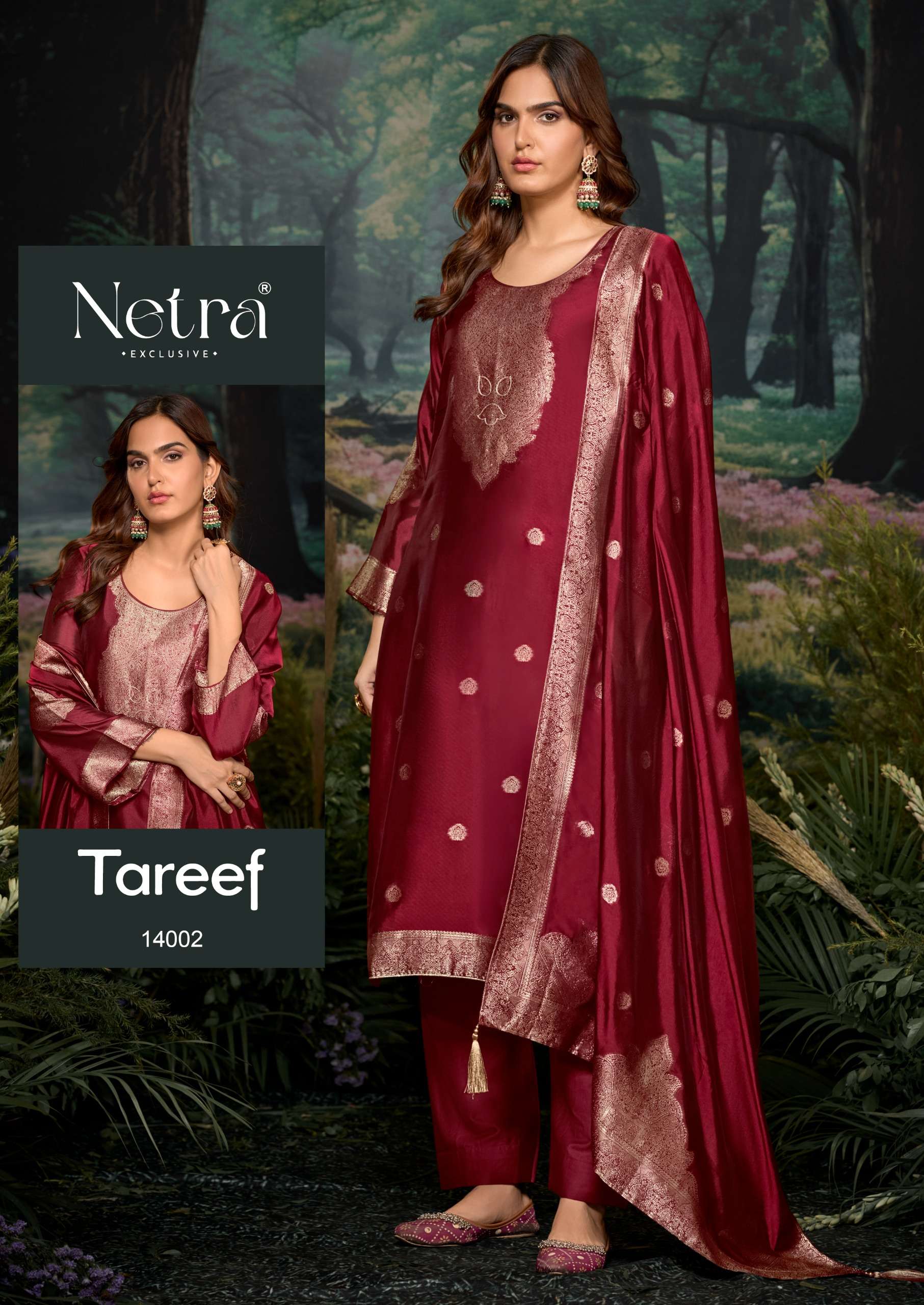 netra by tareef 14001-14006 series digital print with material latest catalogue collection surat gujarat 