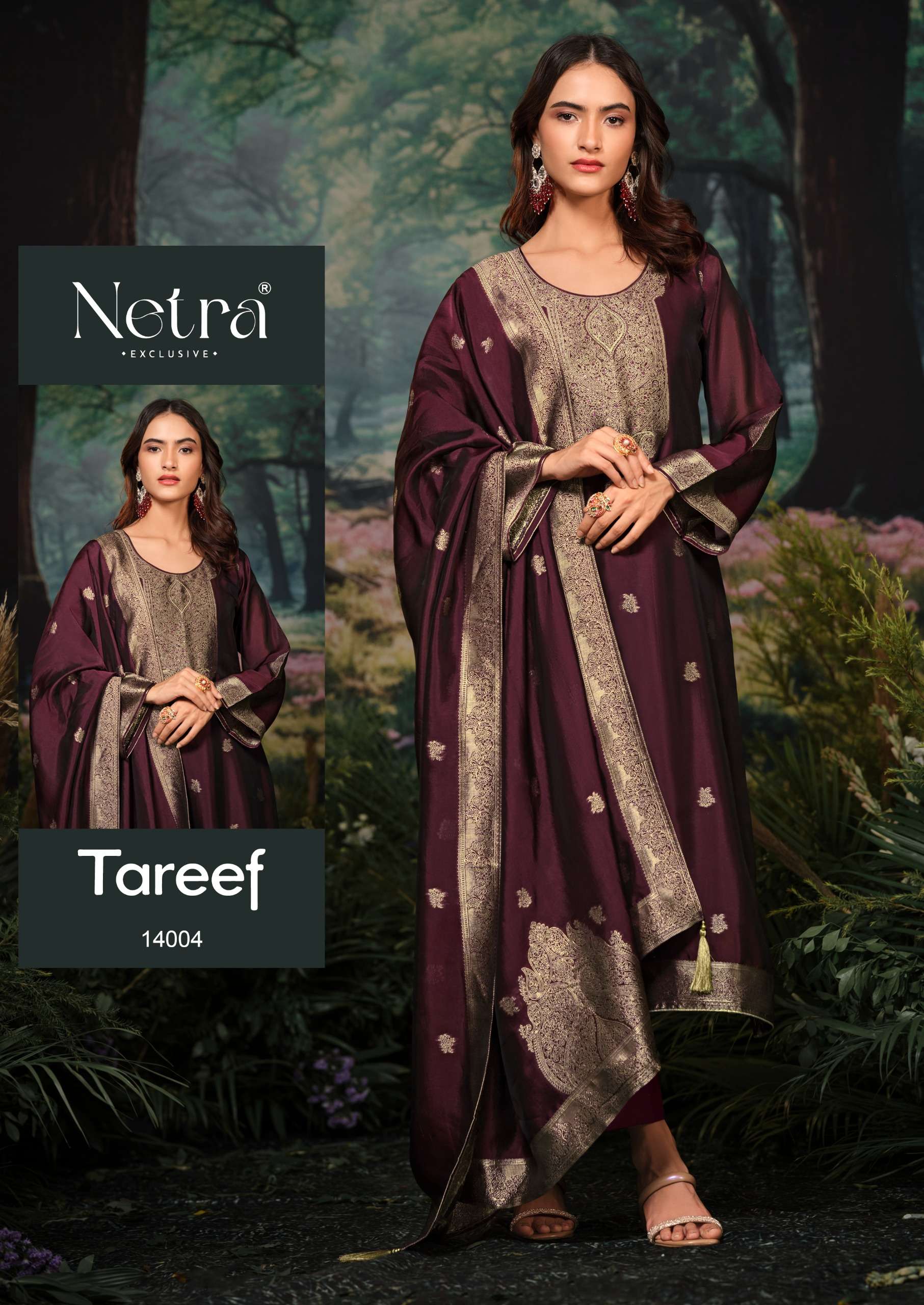 netra by tareef 14001-14006 series digital print with material latest catalogue collection surat gujarat 