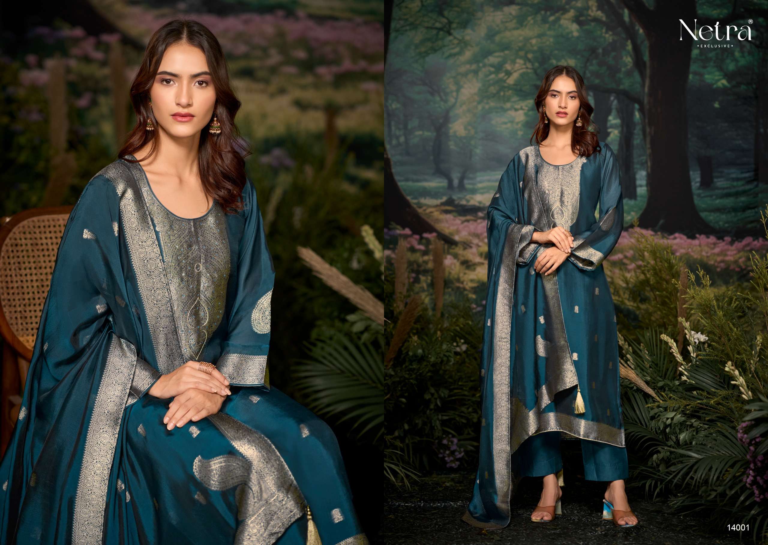 netra by tareef 14001-14006 series digital print with material latest catalogue collection surat gujarat 