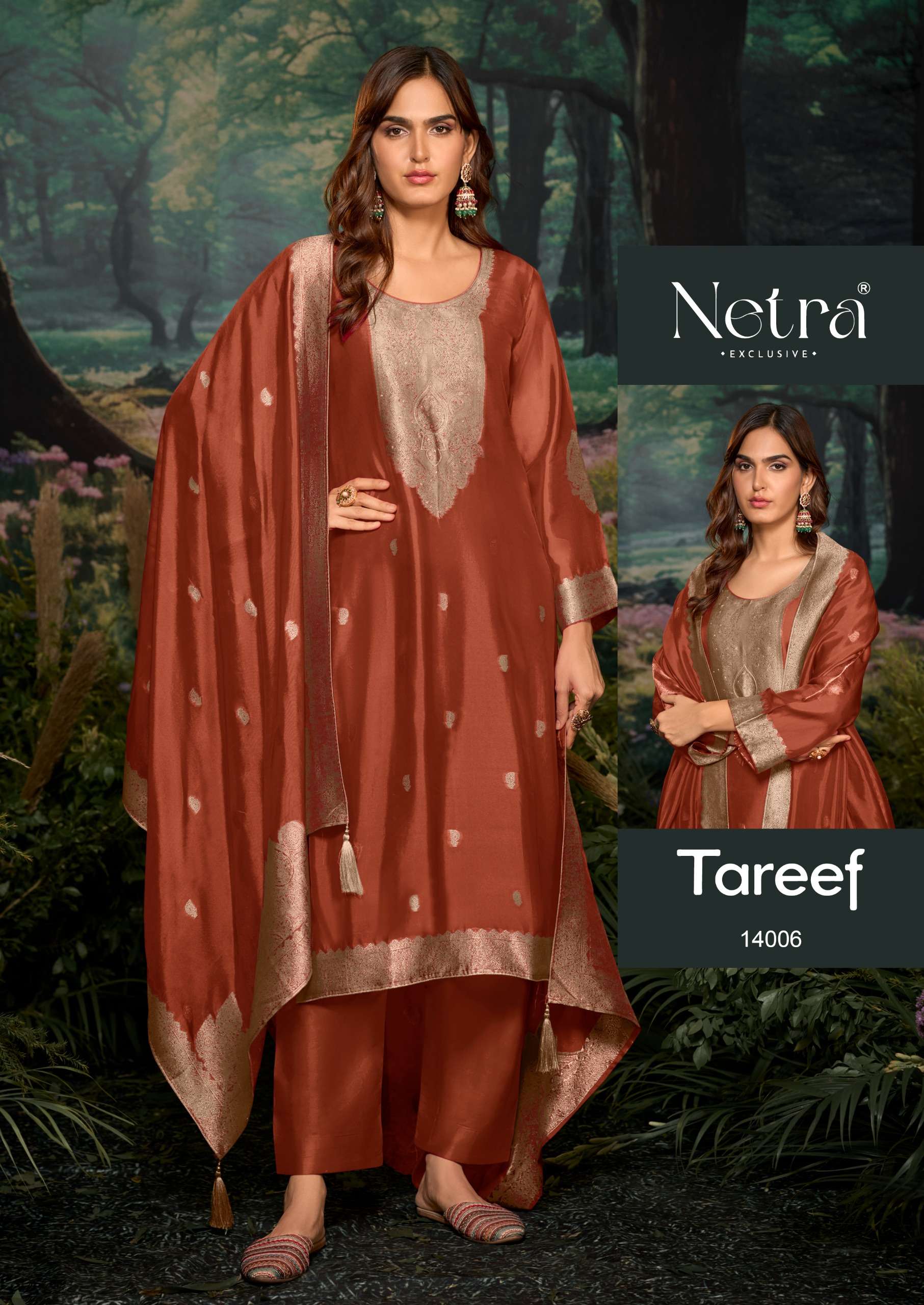 netra by tareef 14001-14006 series digital print with material latest catalogue collection surat gujarat 