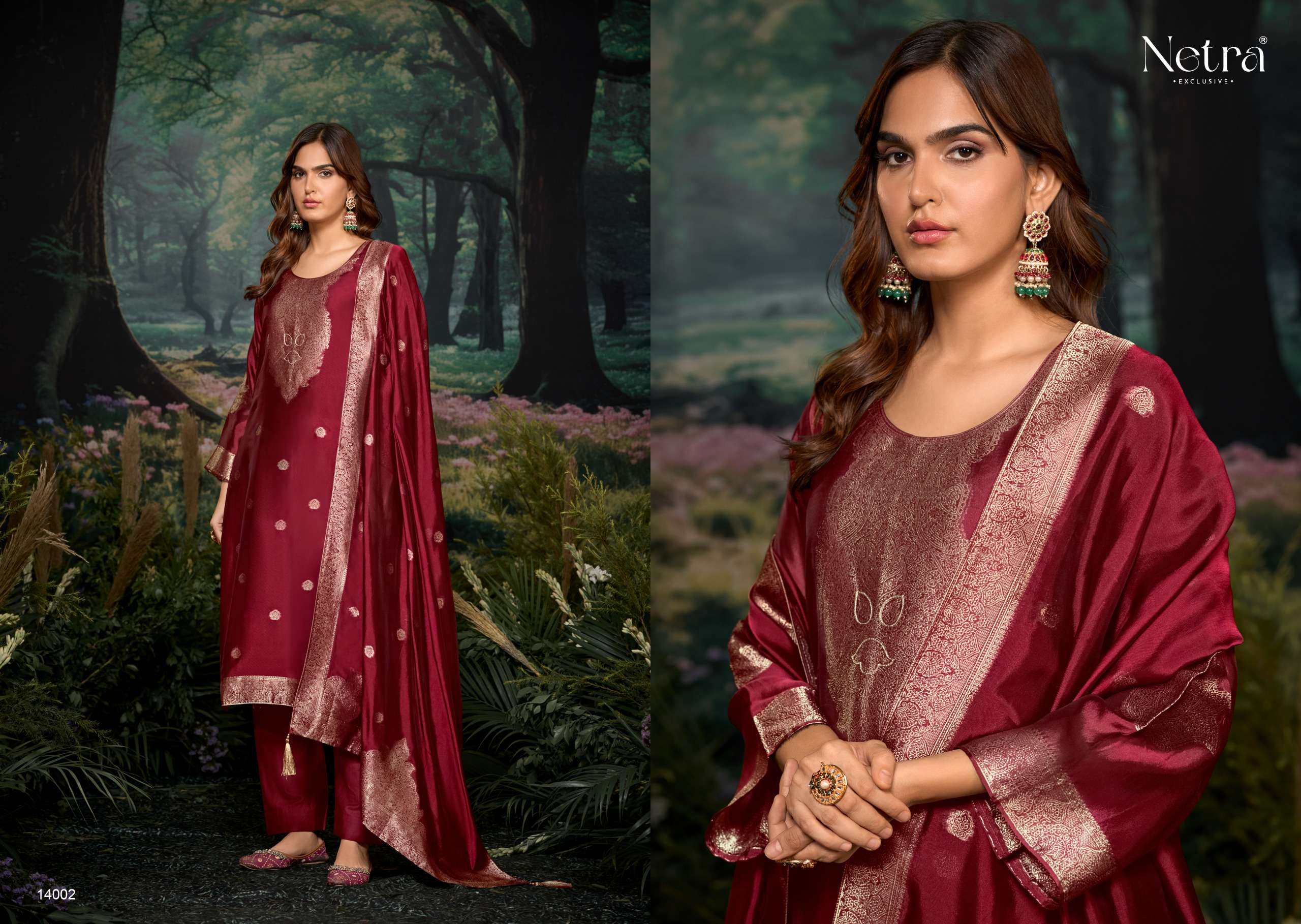 netra by tareef 14001-14006 series digital print with material latest catalogue collection surat gujarat 
