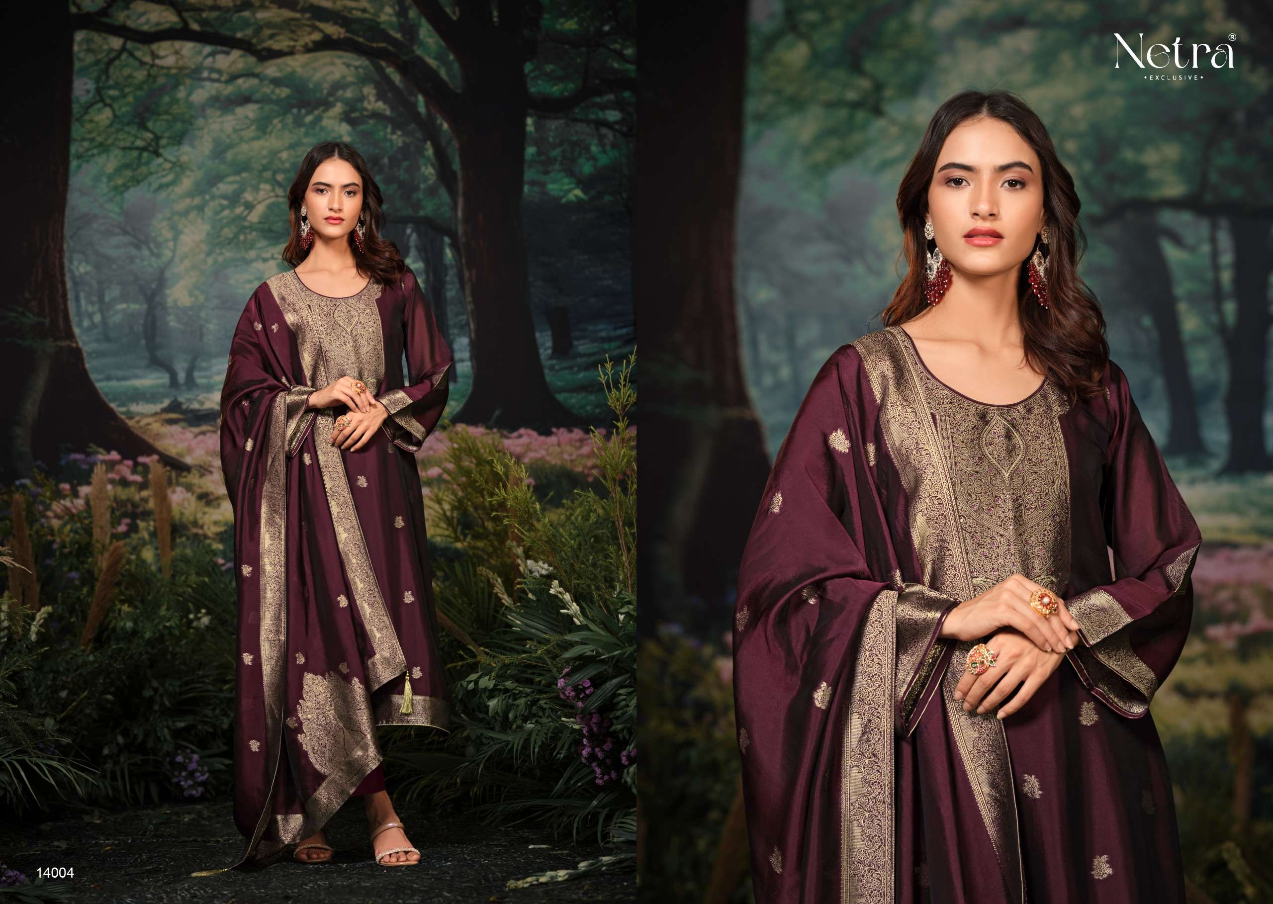 netra by tareef 14001-14006 series digital print with material latest catalogue collection surat gujarat 