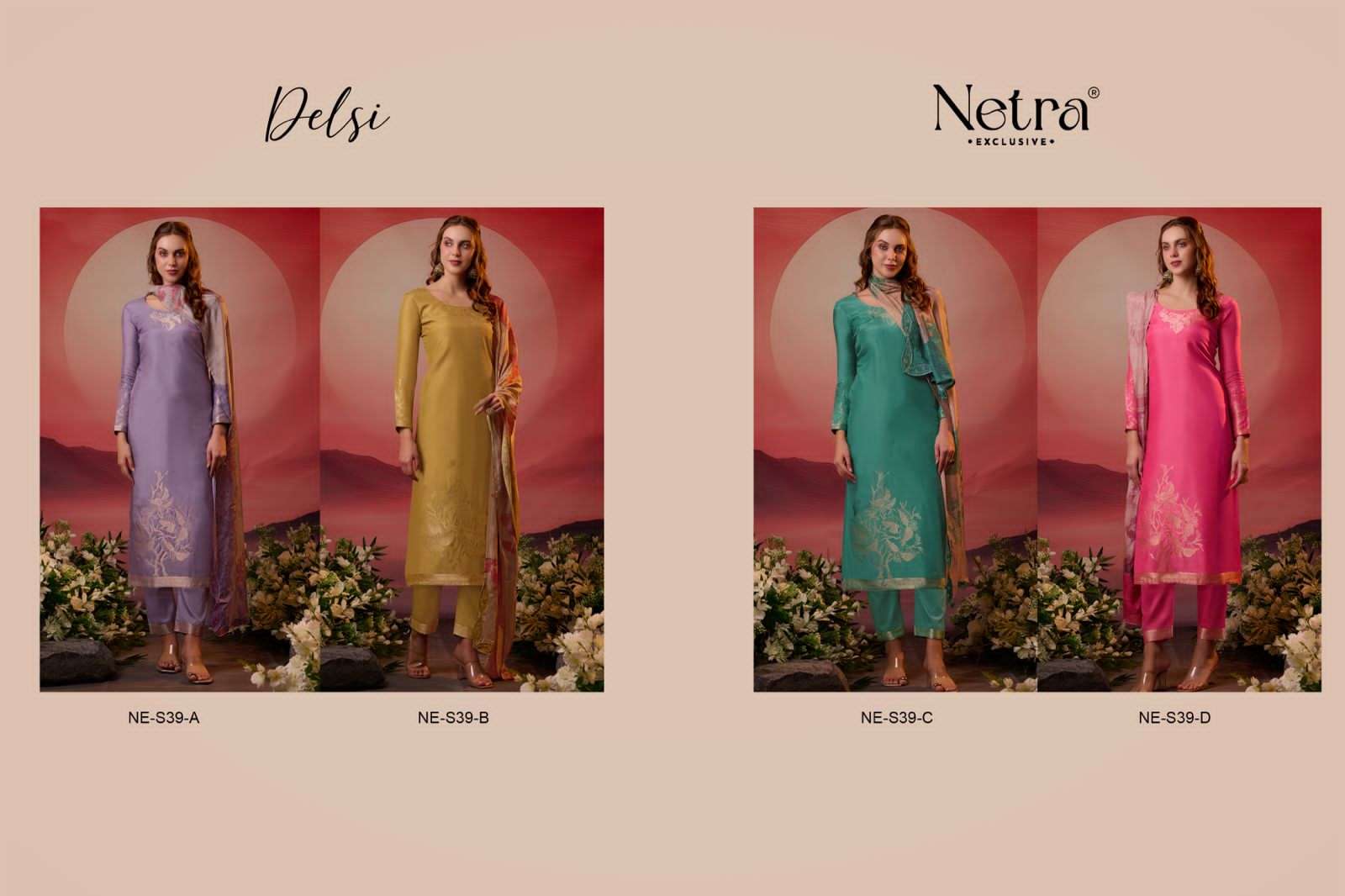 netra delsi muslin silk designer festive special salwar kameez catalogue online surat gujarat 