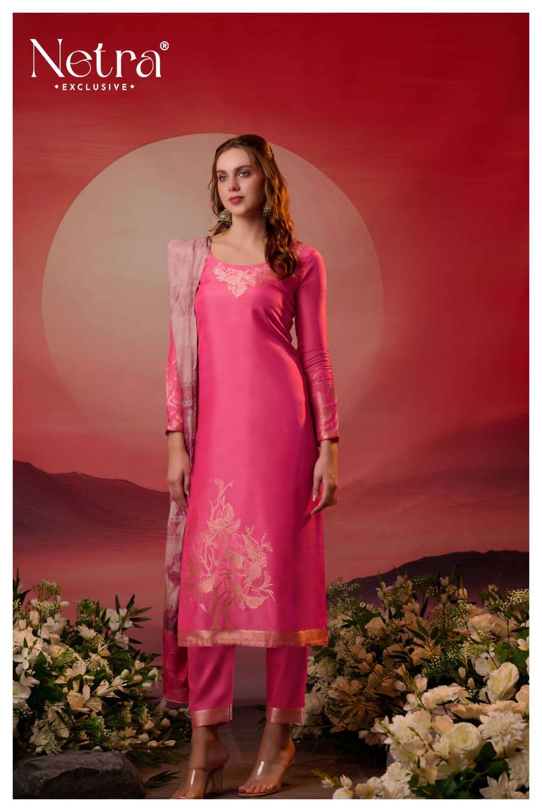 netra delsi muslin silk designer festive special salwar kameez catalogue online surat gujarat 