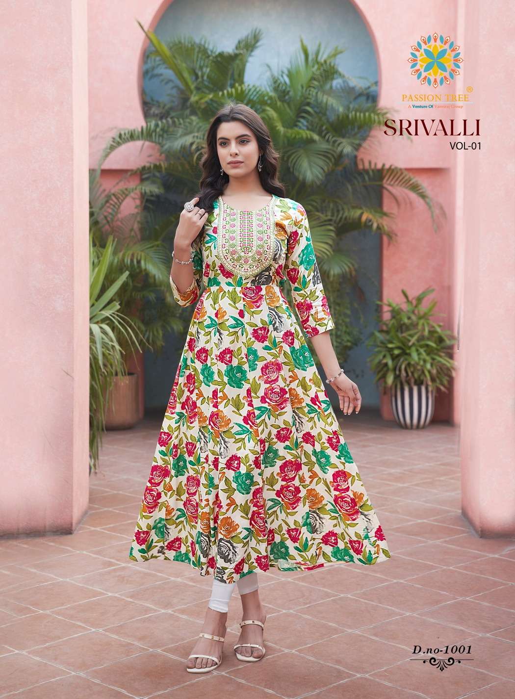 passion tree srivalli vol-1 1001-1008 series kurti with pant and dupatta latest catalogue surat india