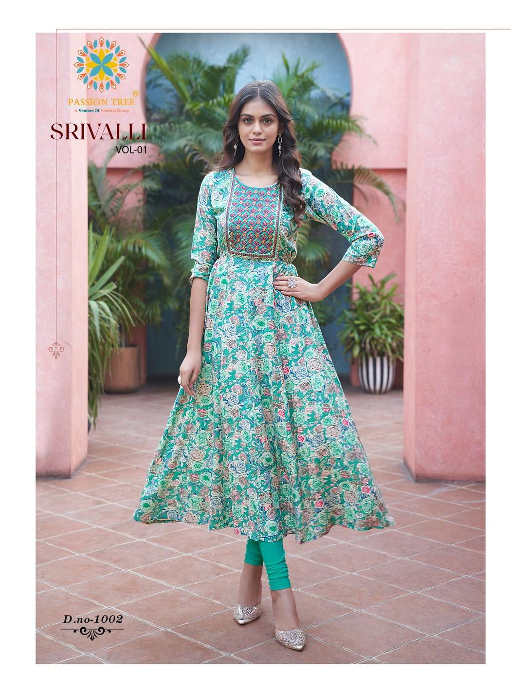 passion tree srivalli vol-1 1001-1008 series kurti with pant and dupatta latest catalogue surat india