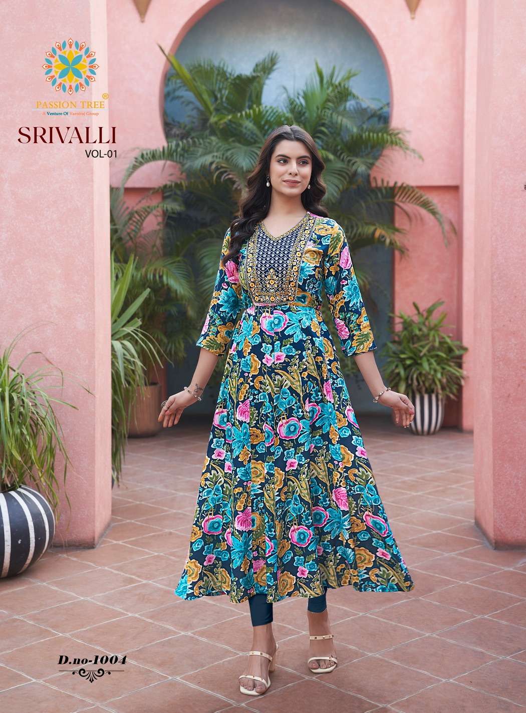 passion tree srivalli vol-1 1001-1008 series kurti with pant and dupatta latest catalogue surat india