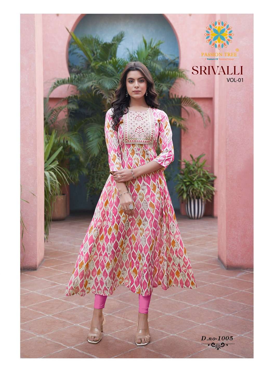passion tree srivalli vol-1 1001-1008 series kurti with pant and dupatta latest catalogue surat india