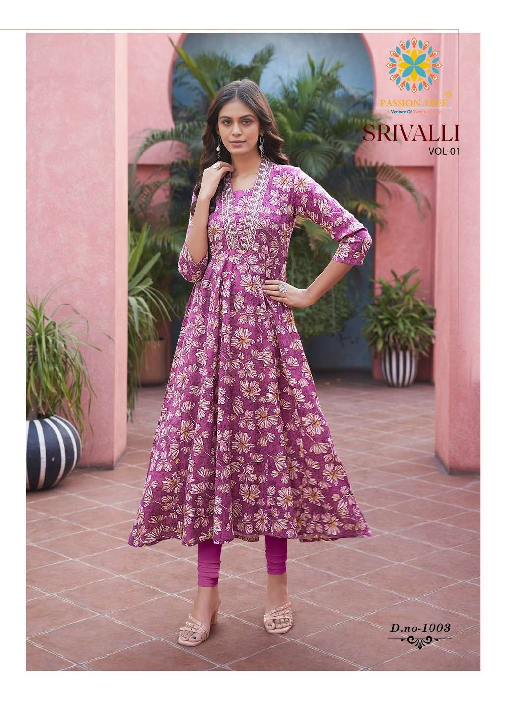 passion tree srivalli vol-1 1001-1008 series kurti with pant and dupatta latest catalogue surat india